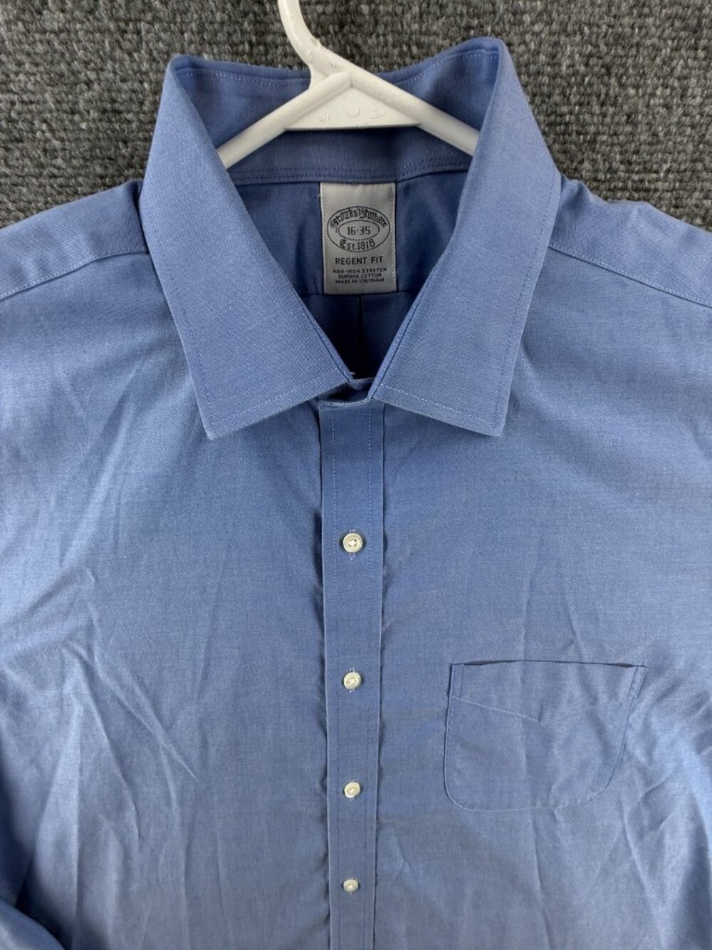 Brooks Brothers Regent Non-Iron Cotton Spandex 16 35 Blue Shirt Office Pocket